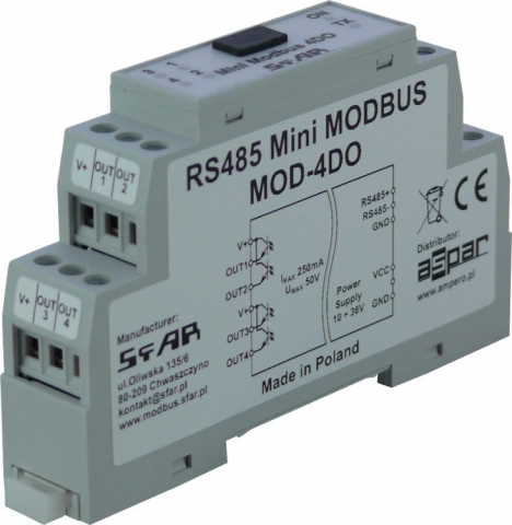 Rozproszone wyjścia RS485 moduł mini MODBUS 4DO